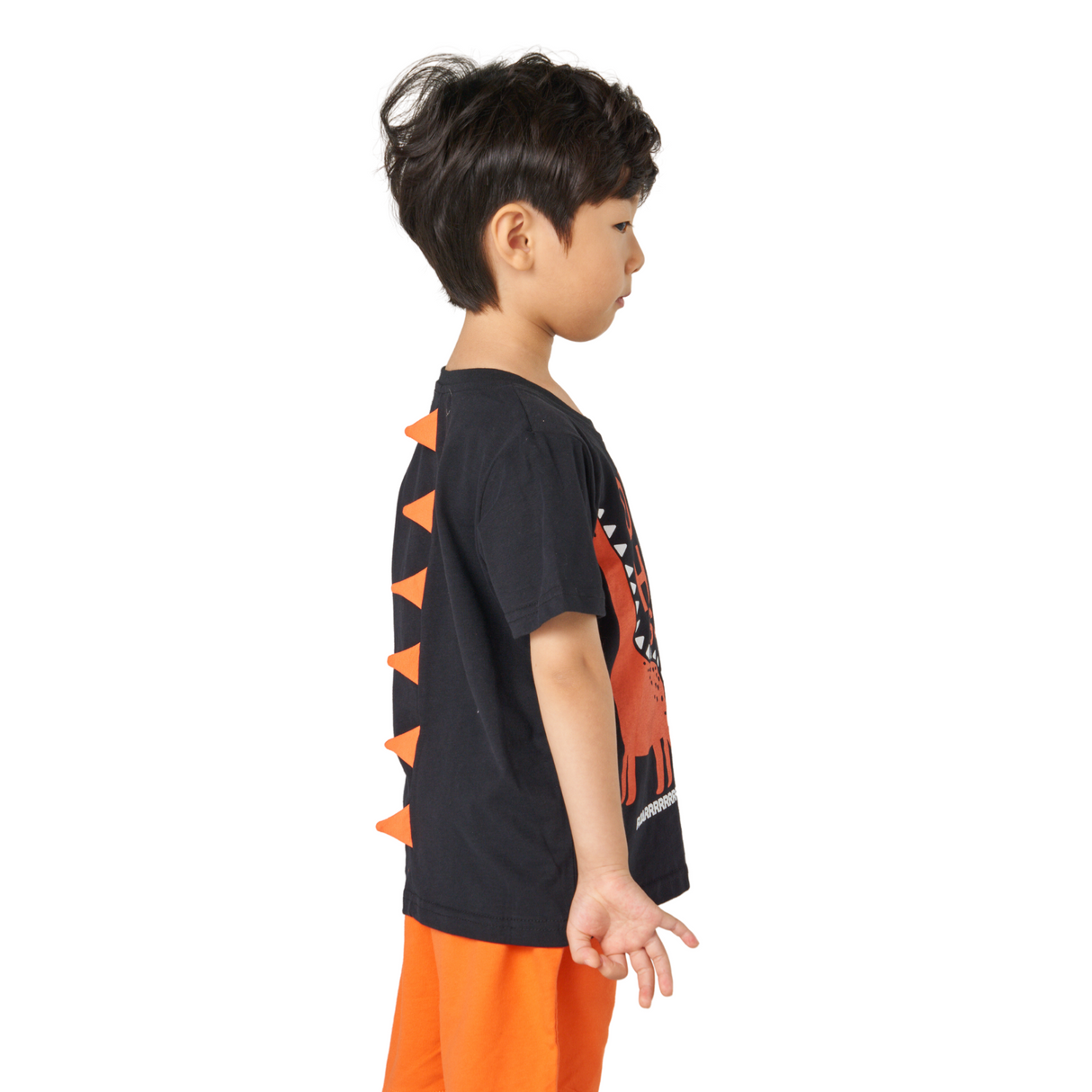 Dino Fun Tee & Shorts Set – Black & Orange