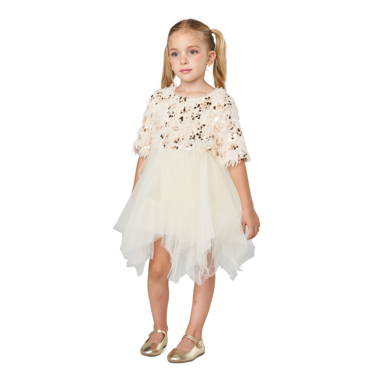 Sequin Floral Tulle Dress – Ivory