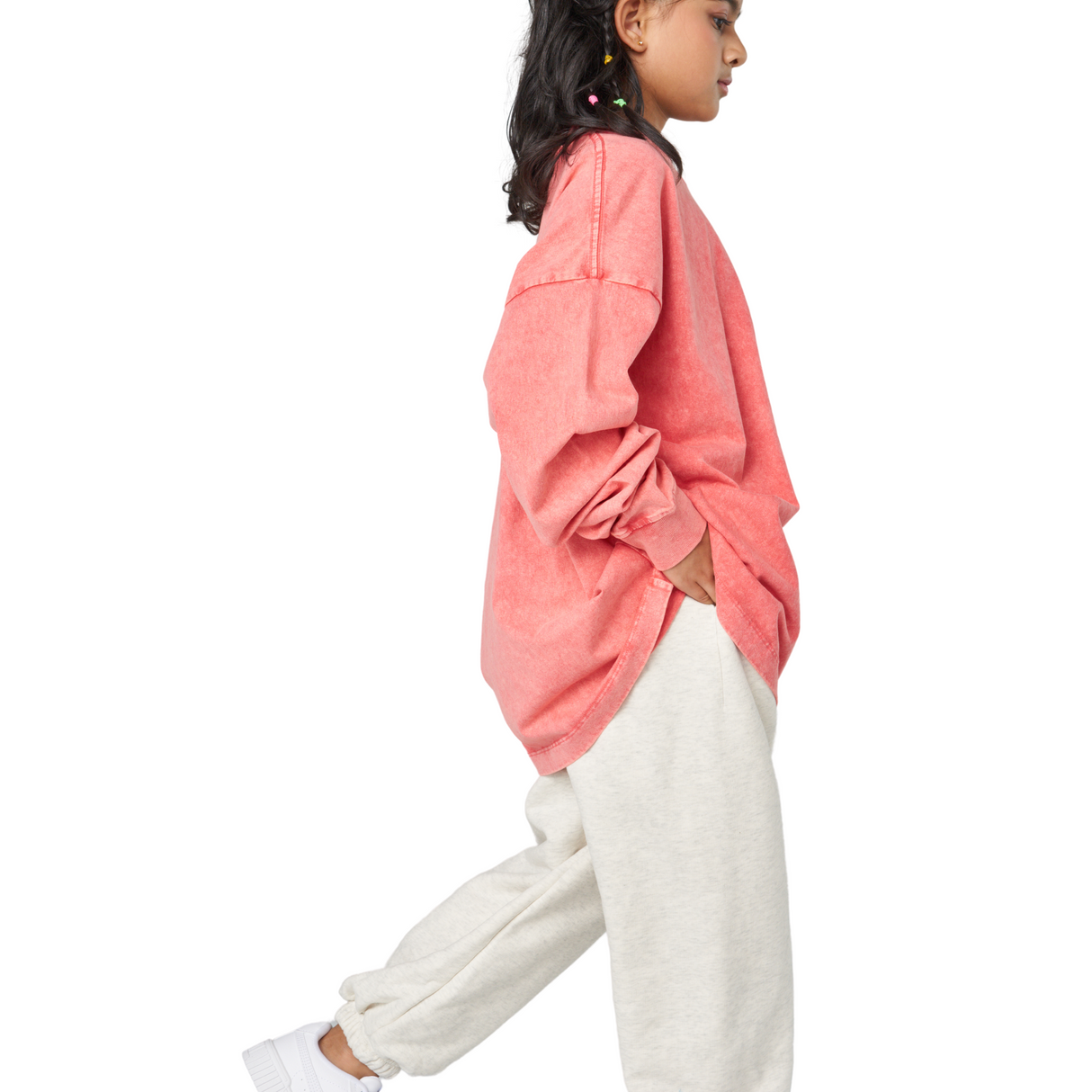 Oversized Vintage Wash Sweatshirt – Coral Pink