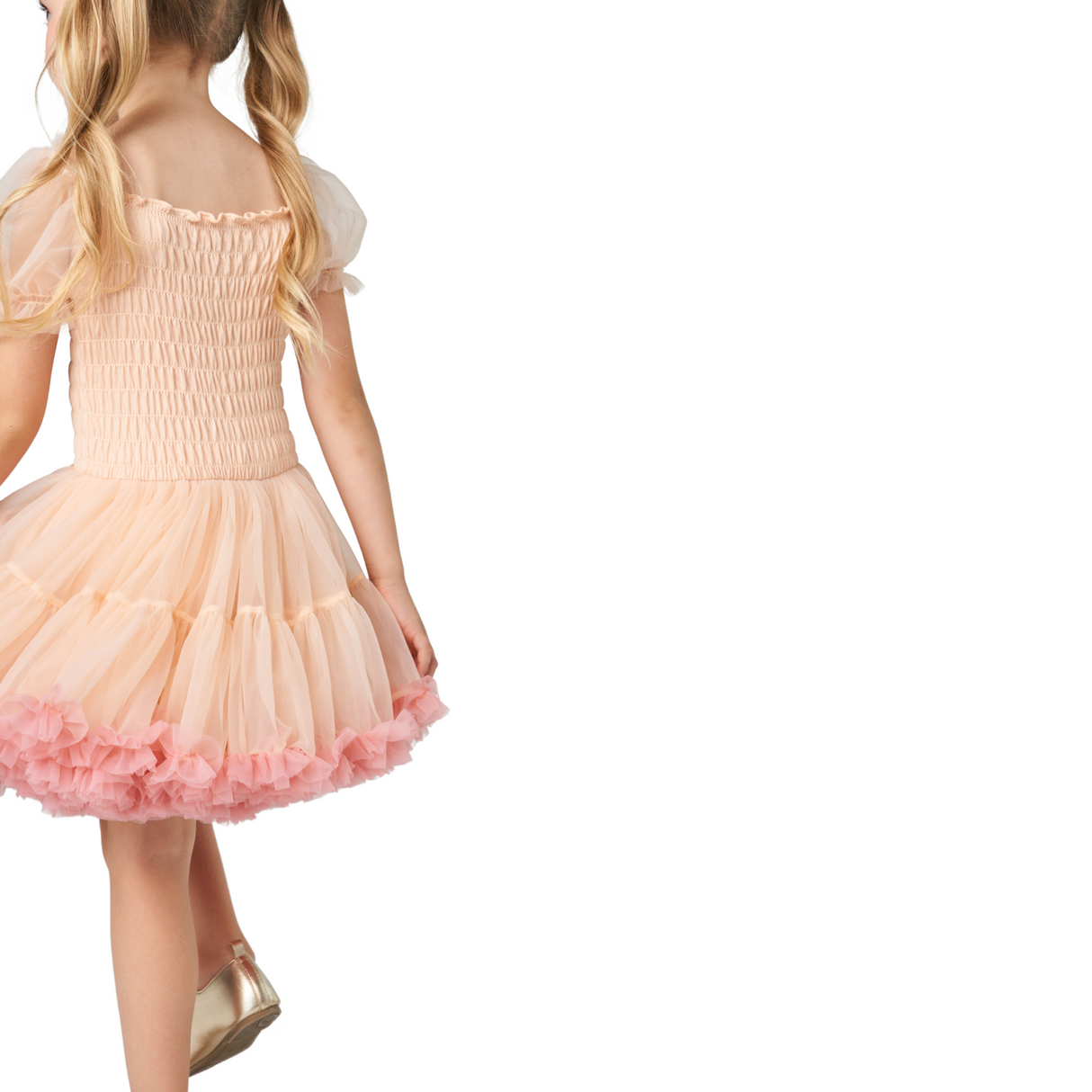 Smocked Tulle Party Dress – Peach Blossom