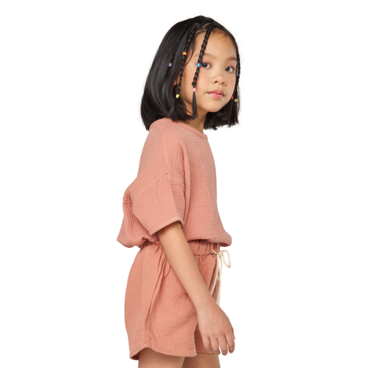 Textured Cotton Drawstring Shorts – Rose