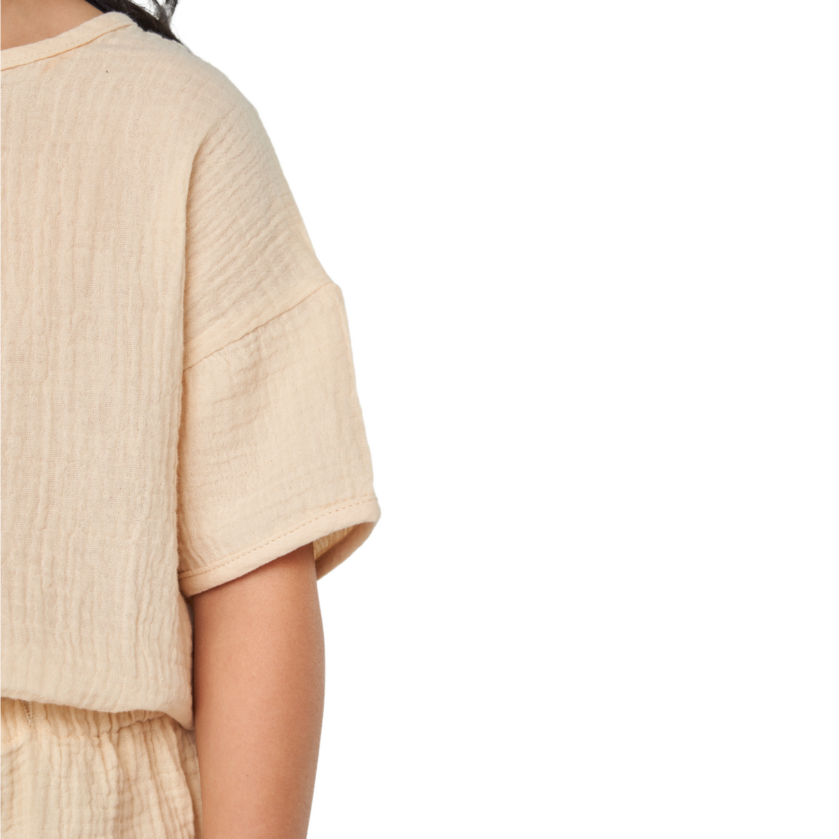 Textured Cotton Boxy Top – Cream