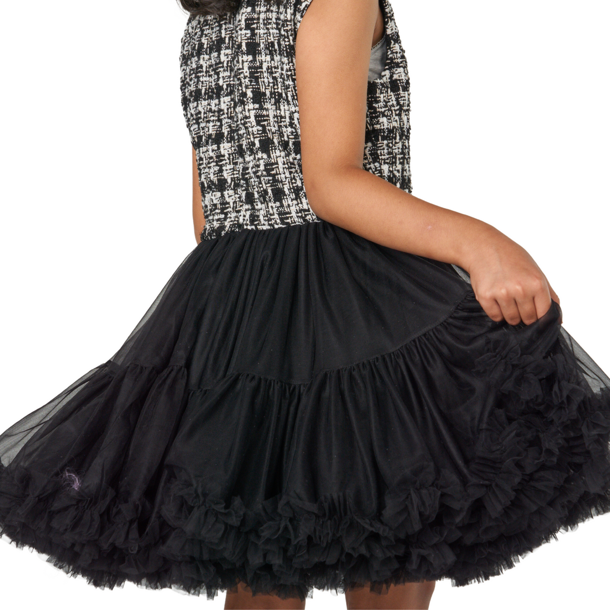 Tweed Bodice Tulle Dress – Classic Black