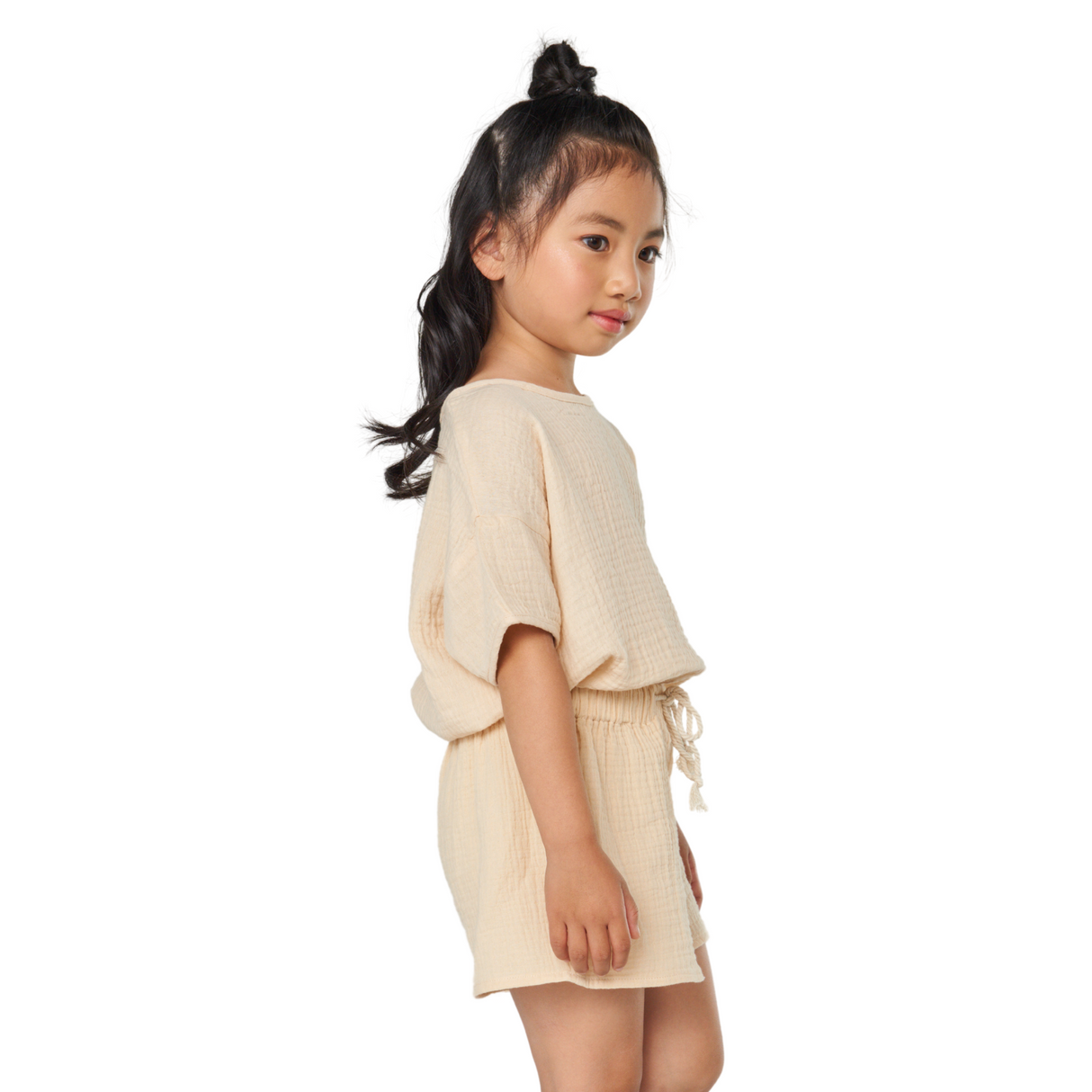 Textured Cotton Drawstring Shorts – Cream
