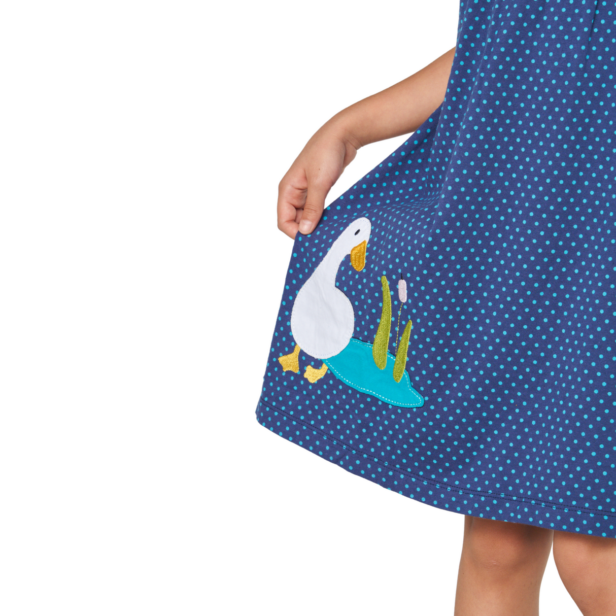 Navy Polka Dot Goose Print Dress