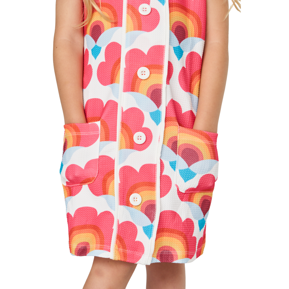Sunset Bloom Sleeveless Dress – Pink Rainbow Floral