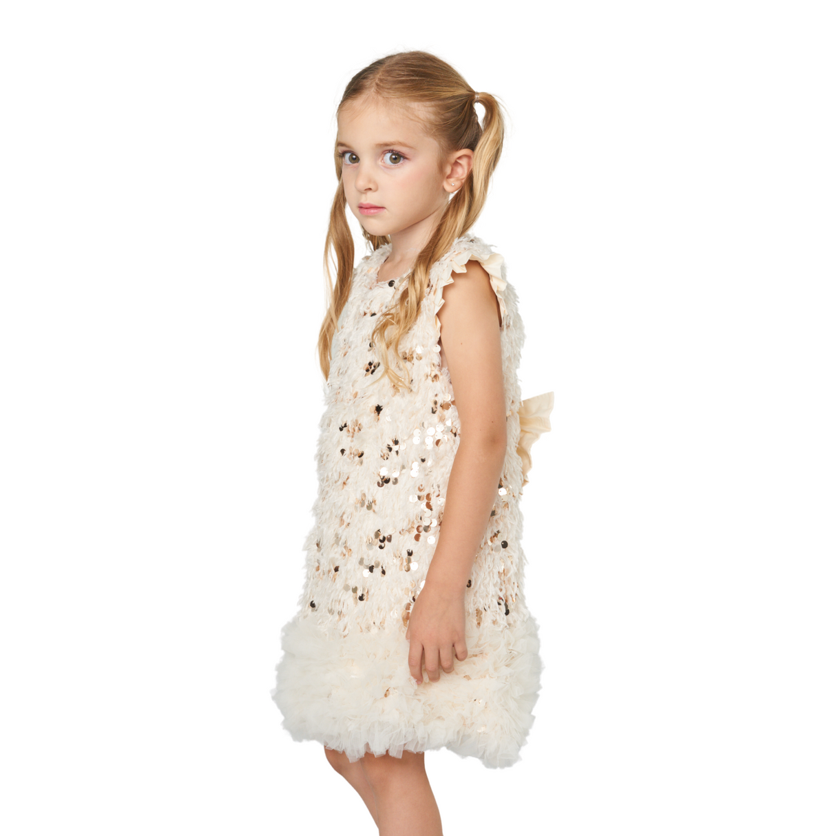 Sequin Flutter Dress – Ivory