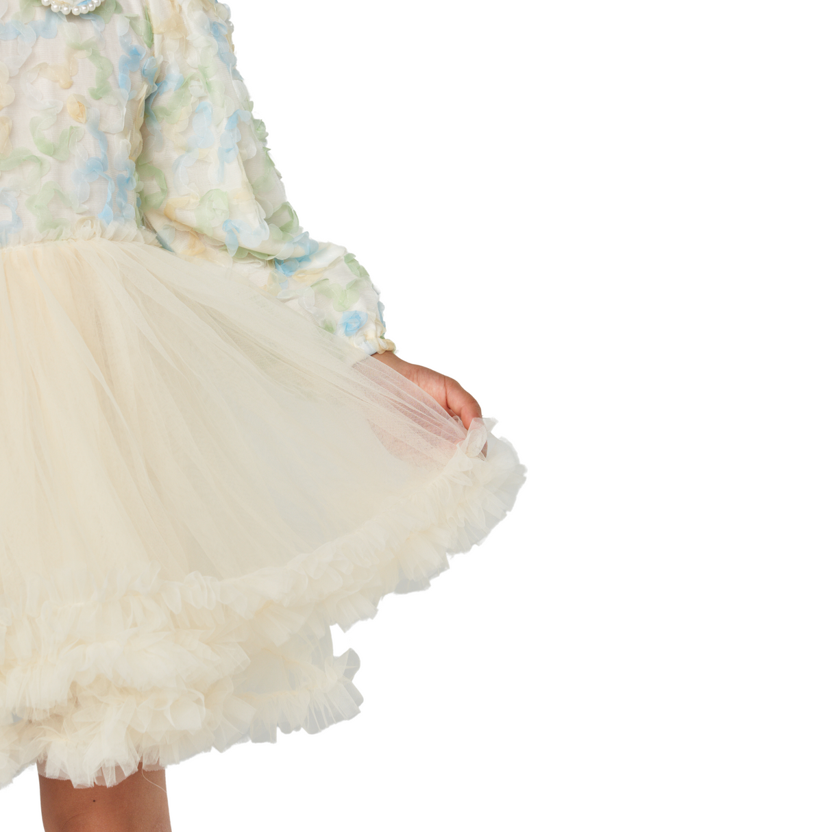 Floral Pearl Collar Tulle Dress – Ivory Bloom