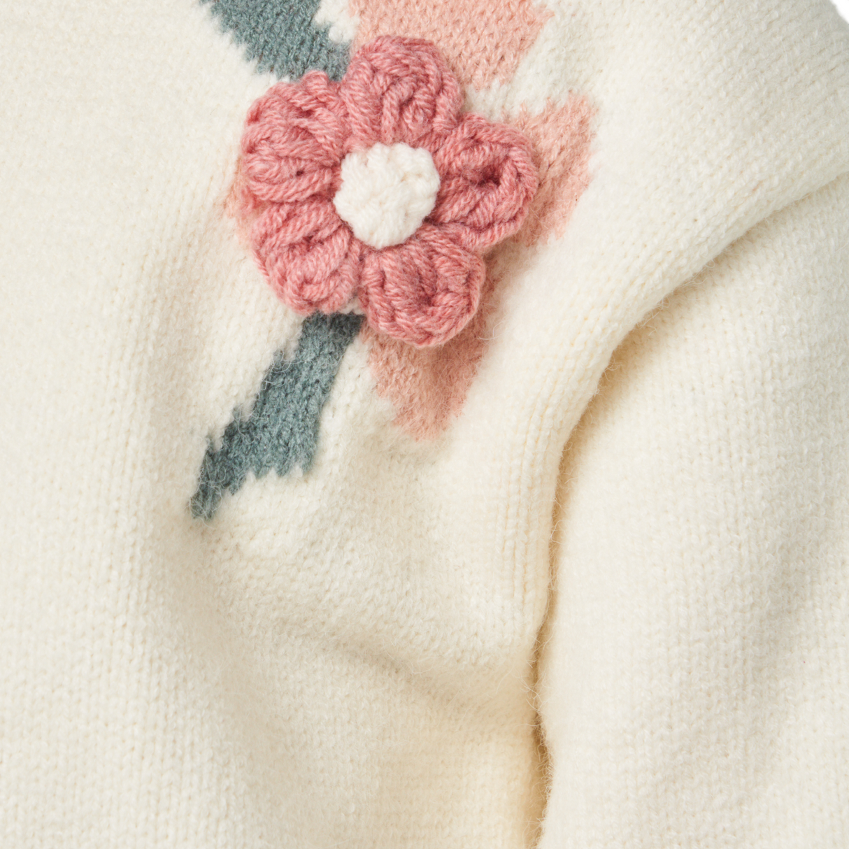 3D Floral Knit Sweater – Cream
