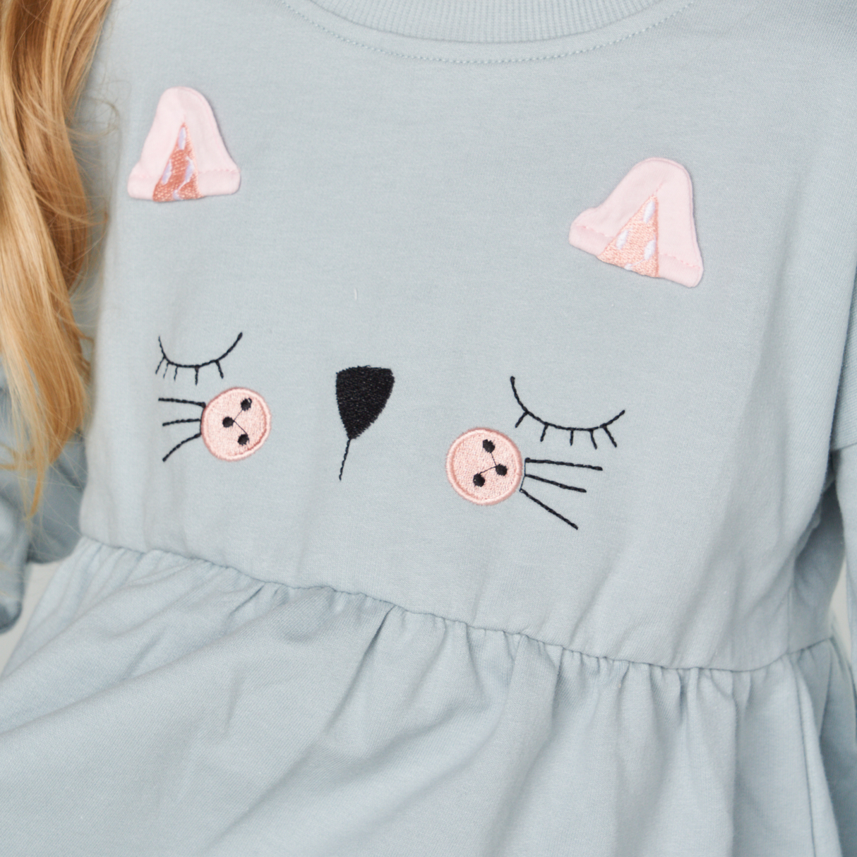 Cat Face Peplum Top – Soft Blue