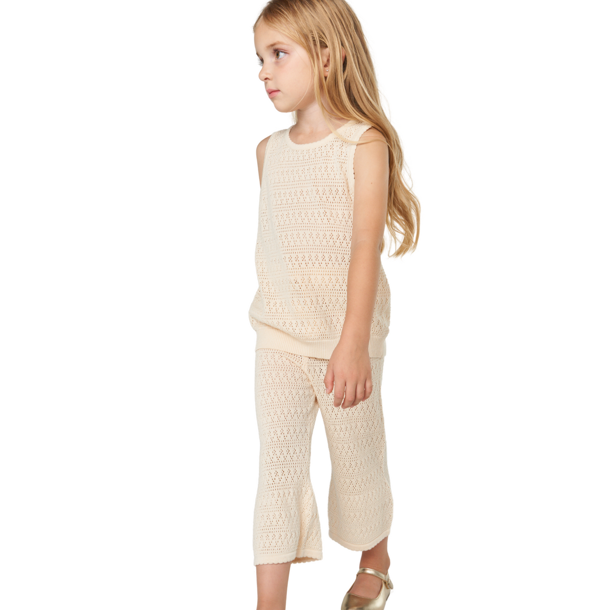 Crochet Knit Flare Pants – Cream