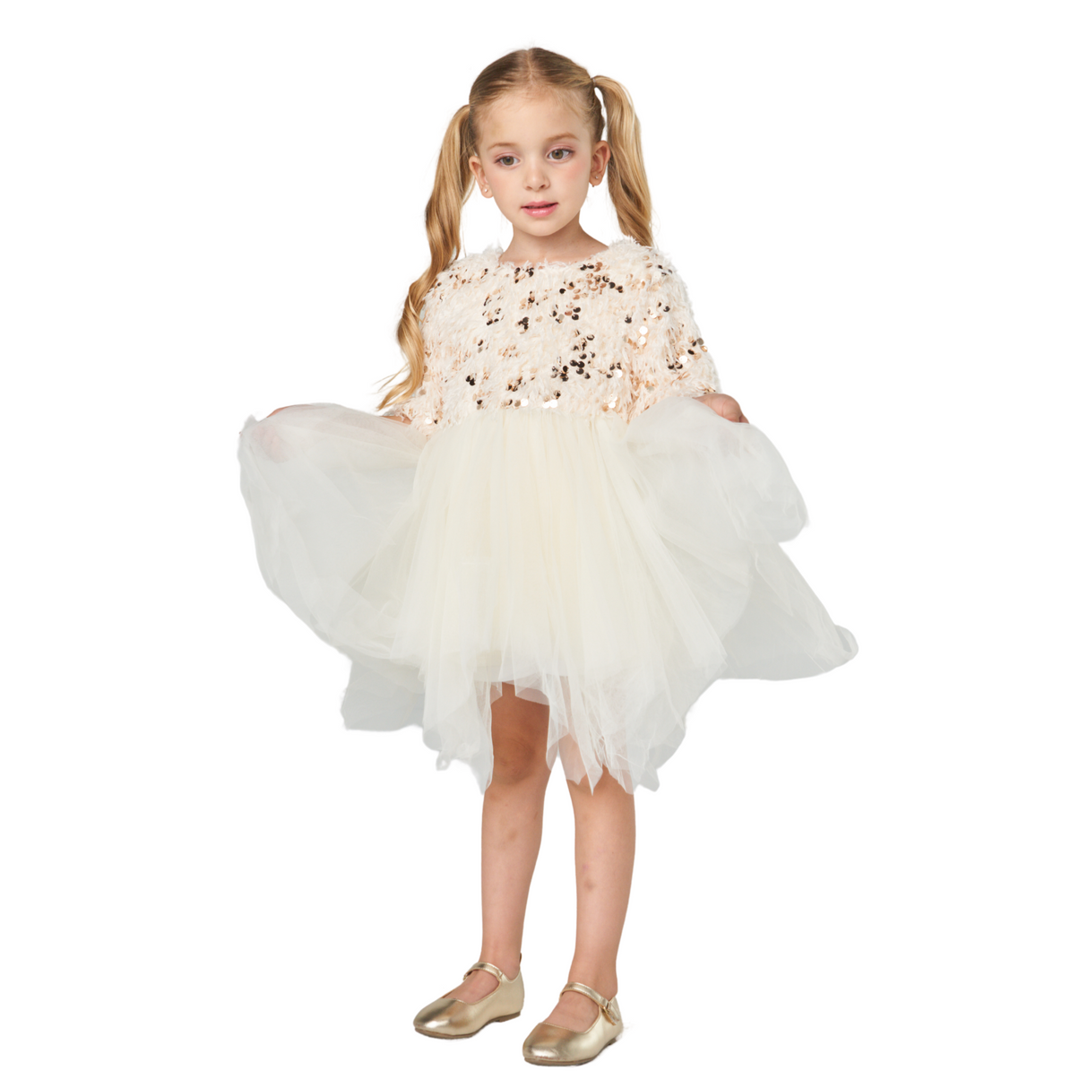Sequin Floral Tulle Dress – Ivory