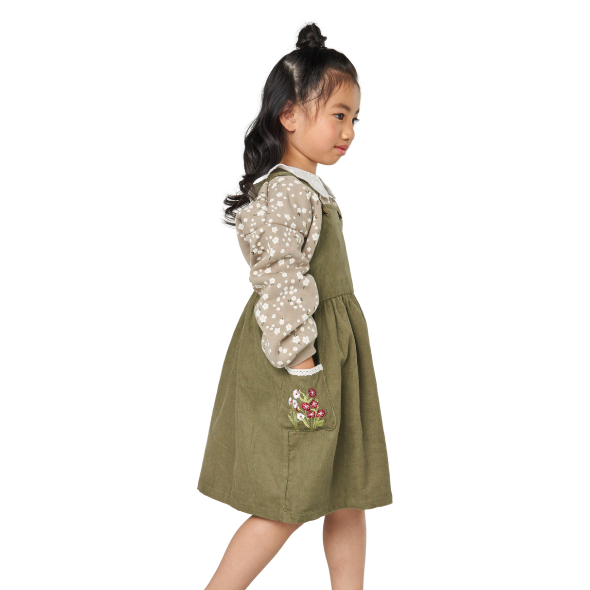 Corduroy Pinafore Dress – Olive Green