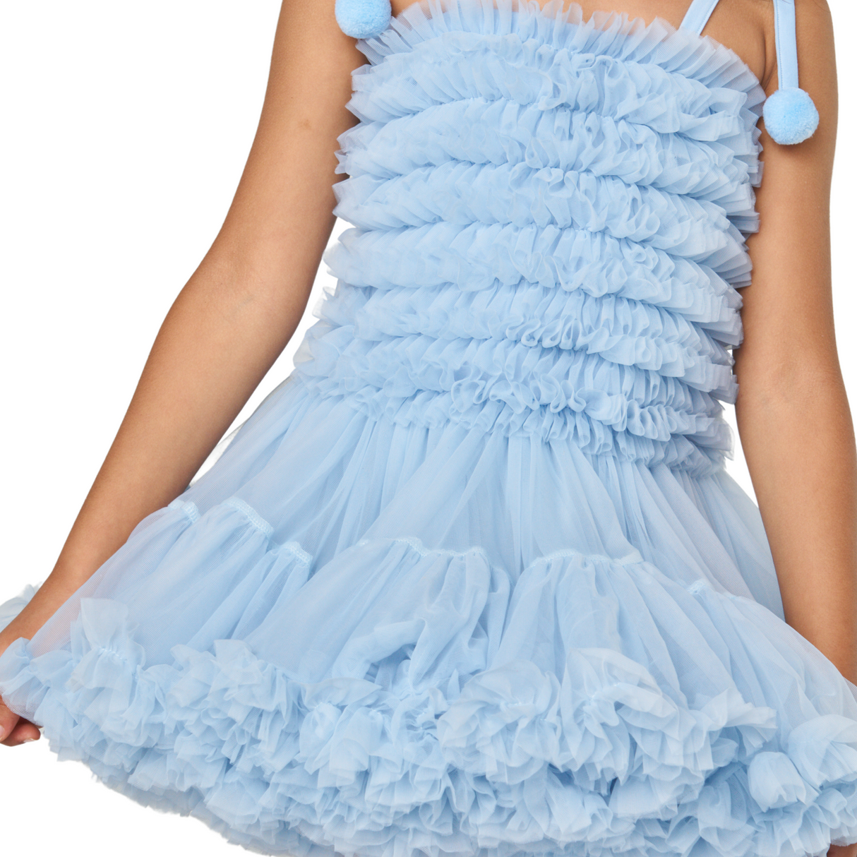 Tiered Ruffle Tulle Dress – Sky Blue