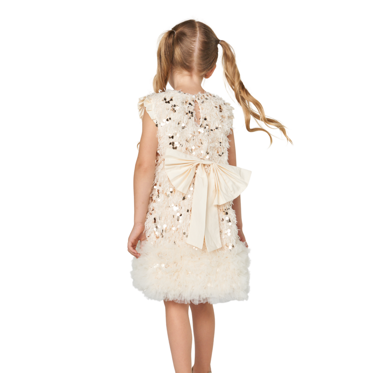 Sequin Flutter Dress – Ivory