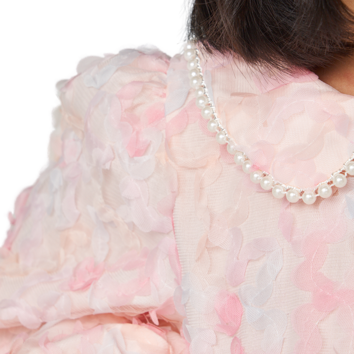 Floral Pearl Collar Tulle Dress – Blush Pink