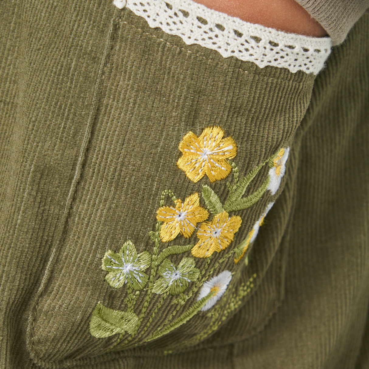 Corduroy Pinafore Dress – Olive Green