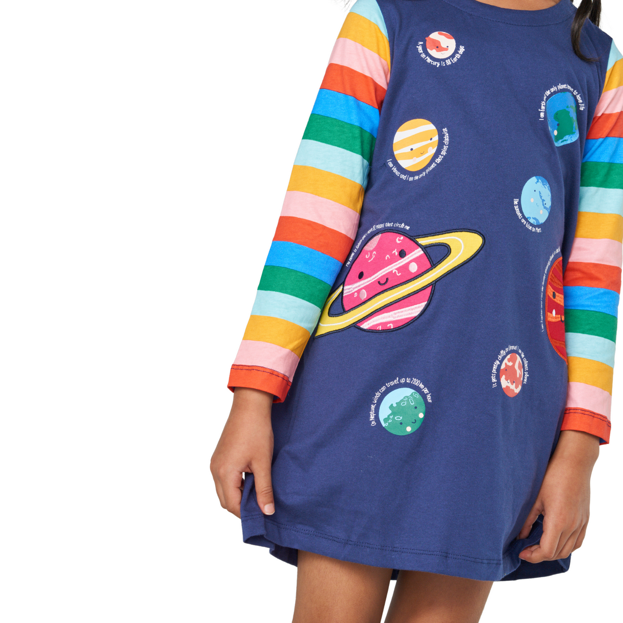 Rainbow Galaxy Long Sleeve Dress – Navy