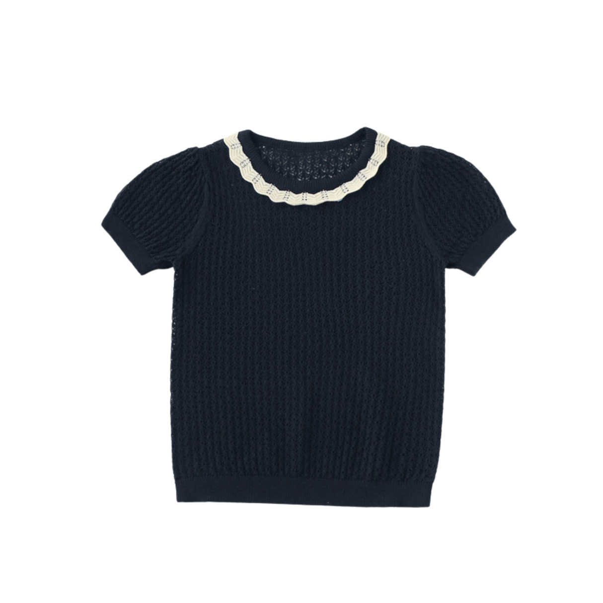 Scallop Collar Knit Top – Navy