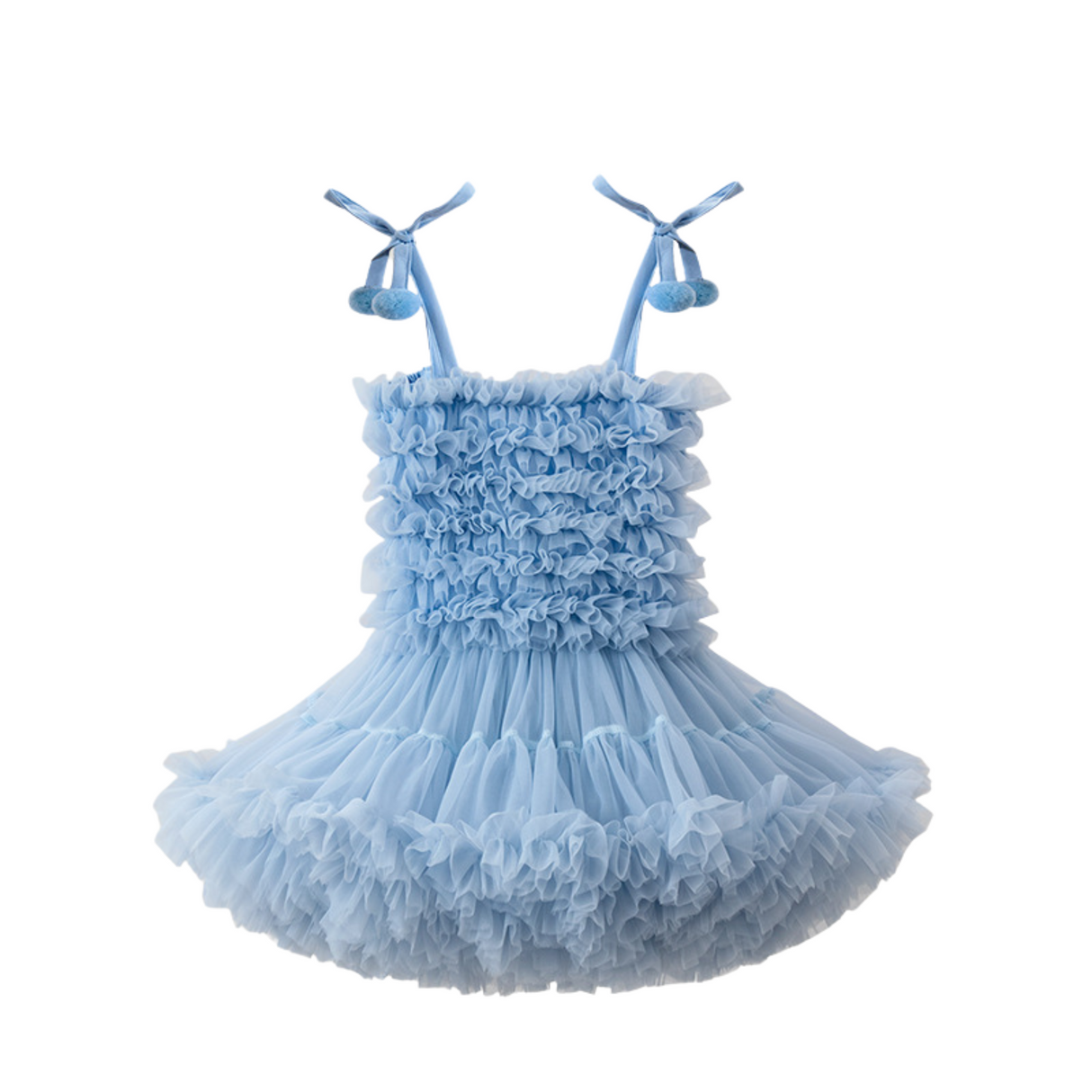Tiered Ruffle Tulle Dress – Sky Blue