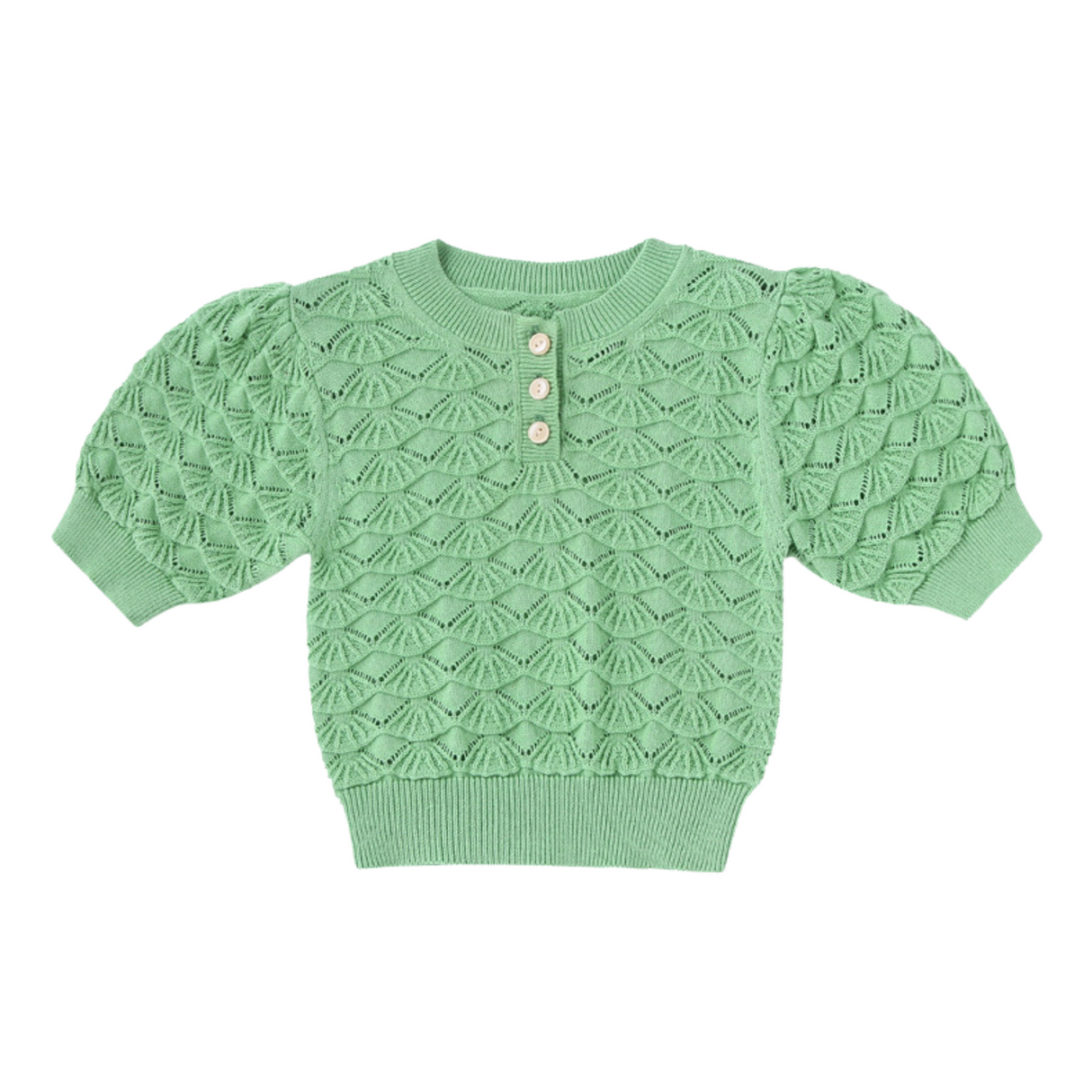 Textured Puff Sleeve Knit Top – Mint Green