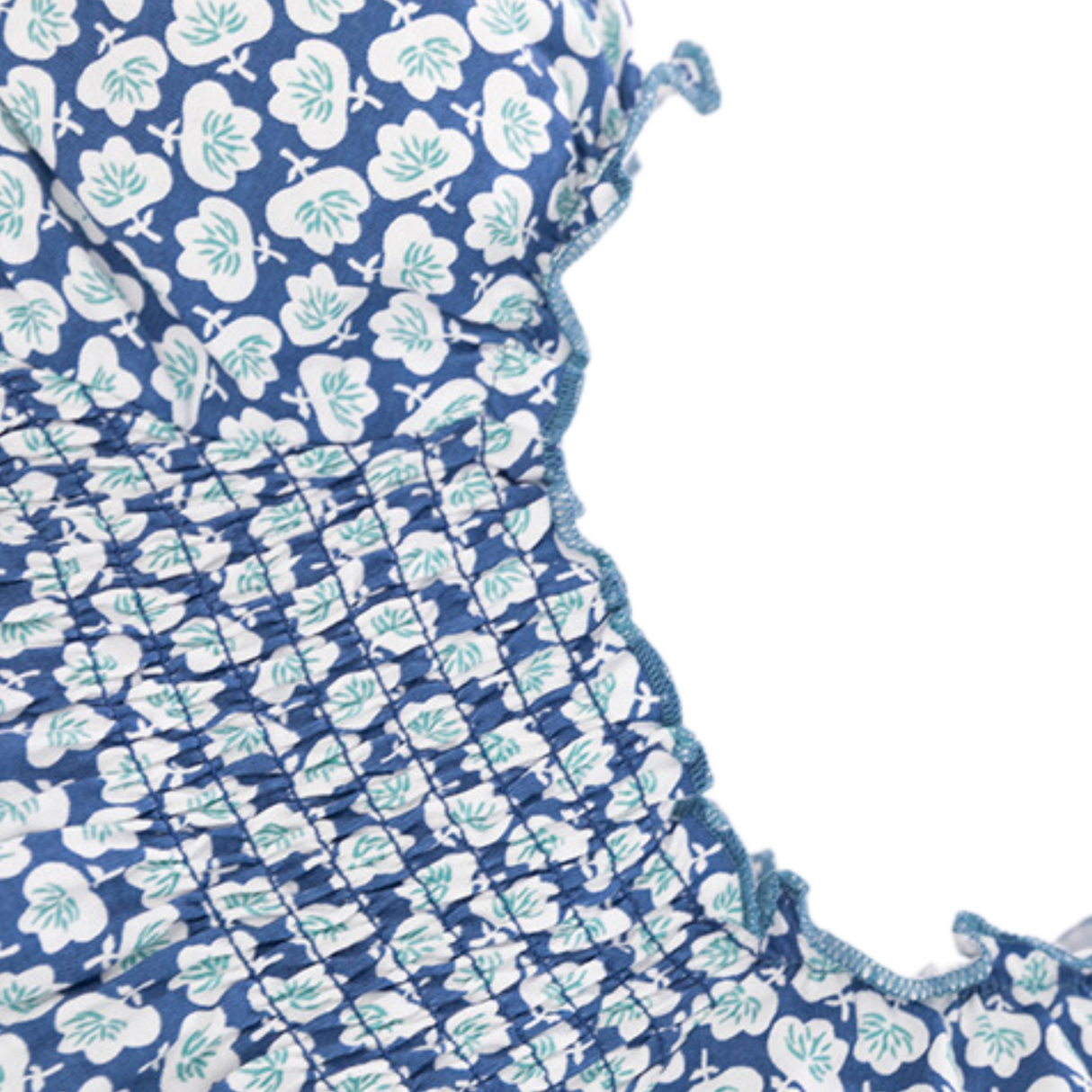 Blue Smocked Puff-Sleeve Romper