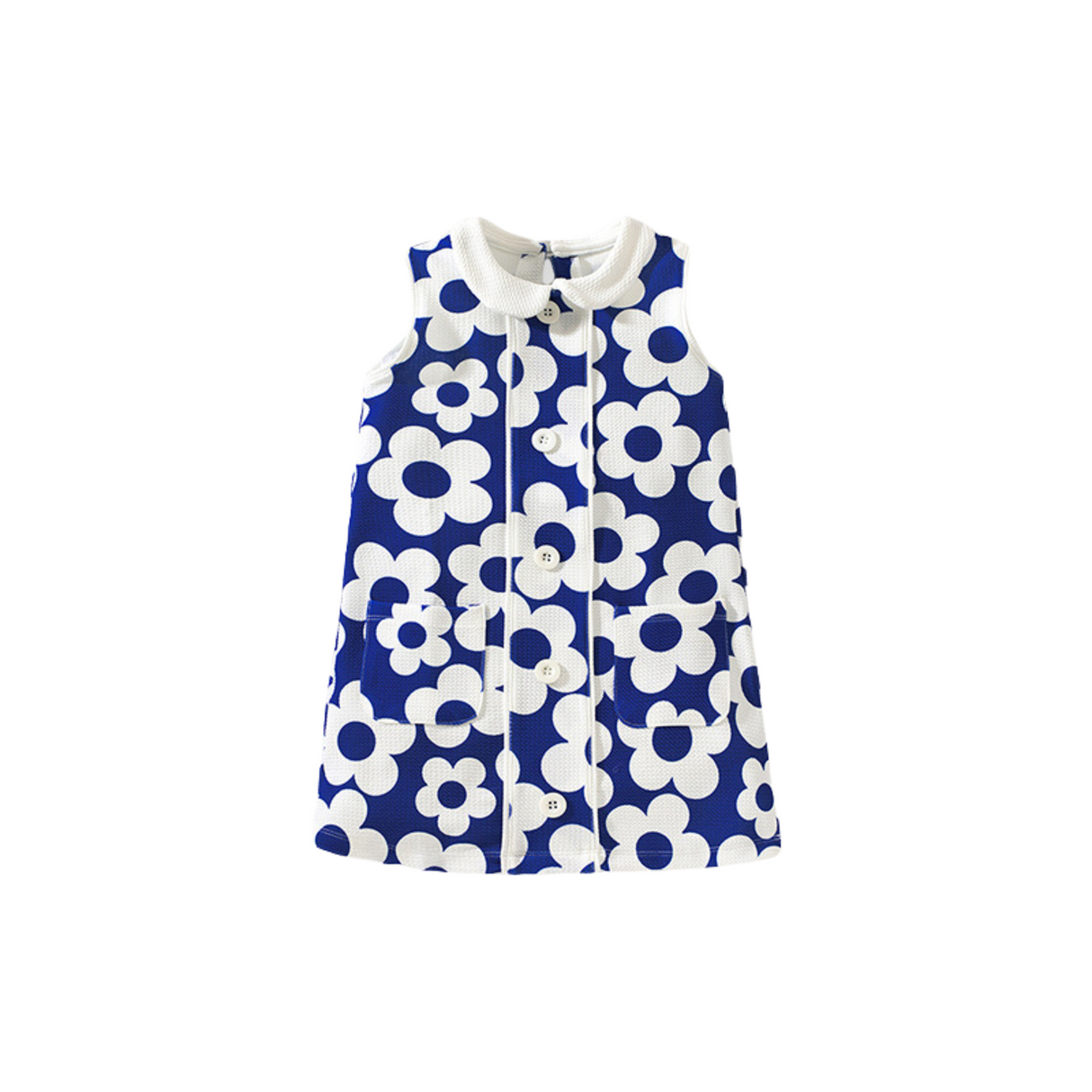 Bold Bloom Sleeveless Dress – Blue Floral