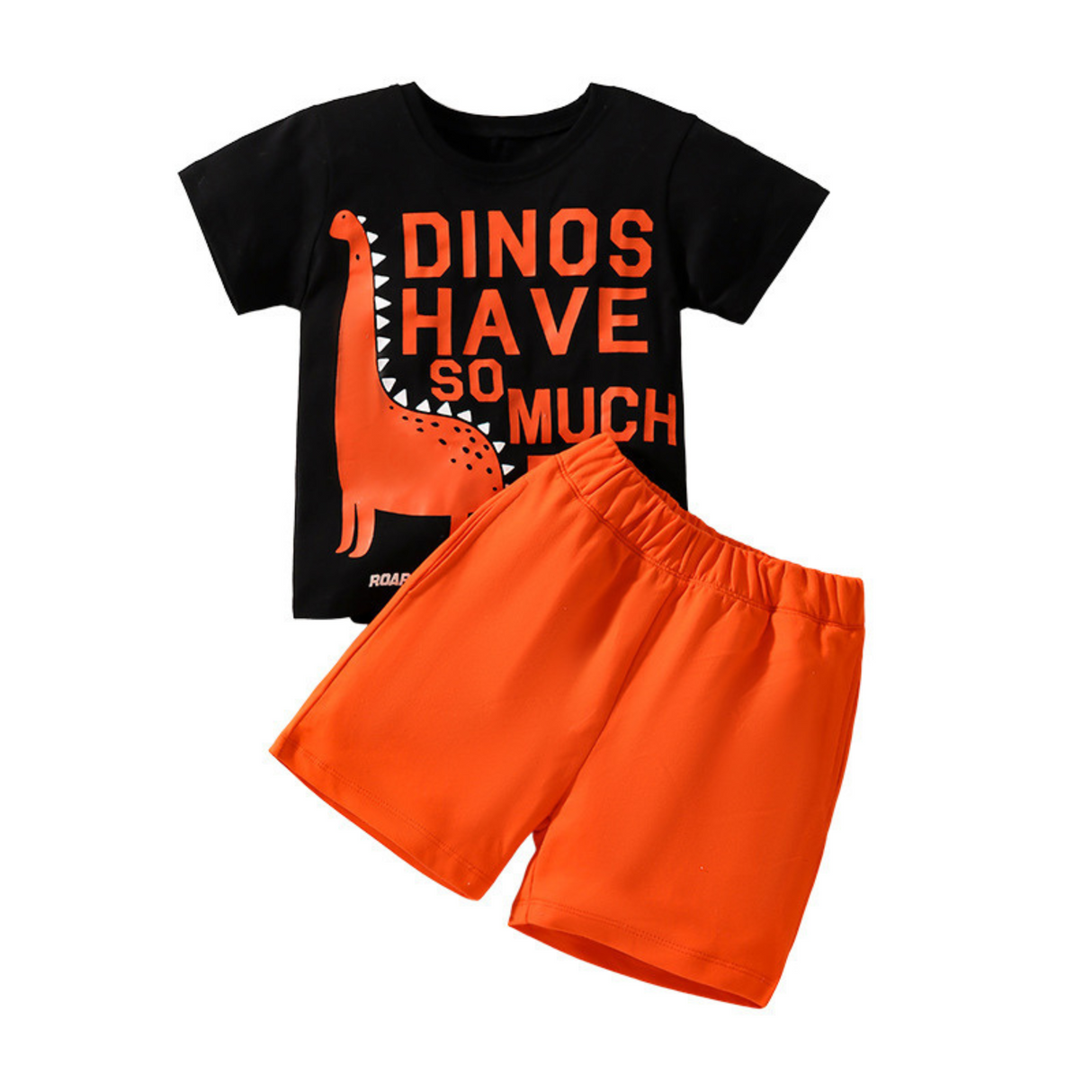 Dino Fun Tee & Shorts Set – Black & Orange