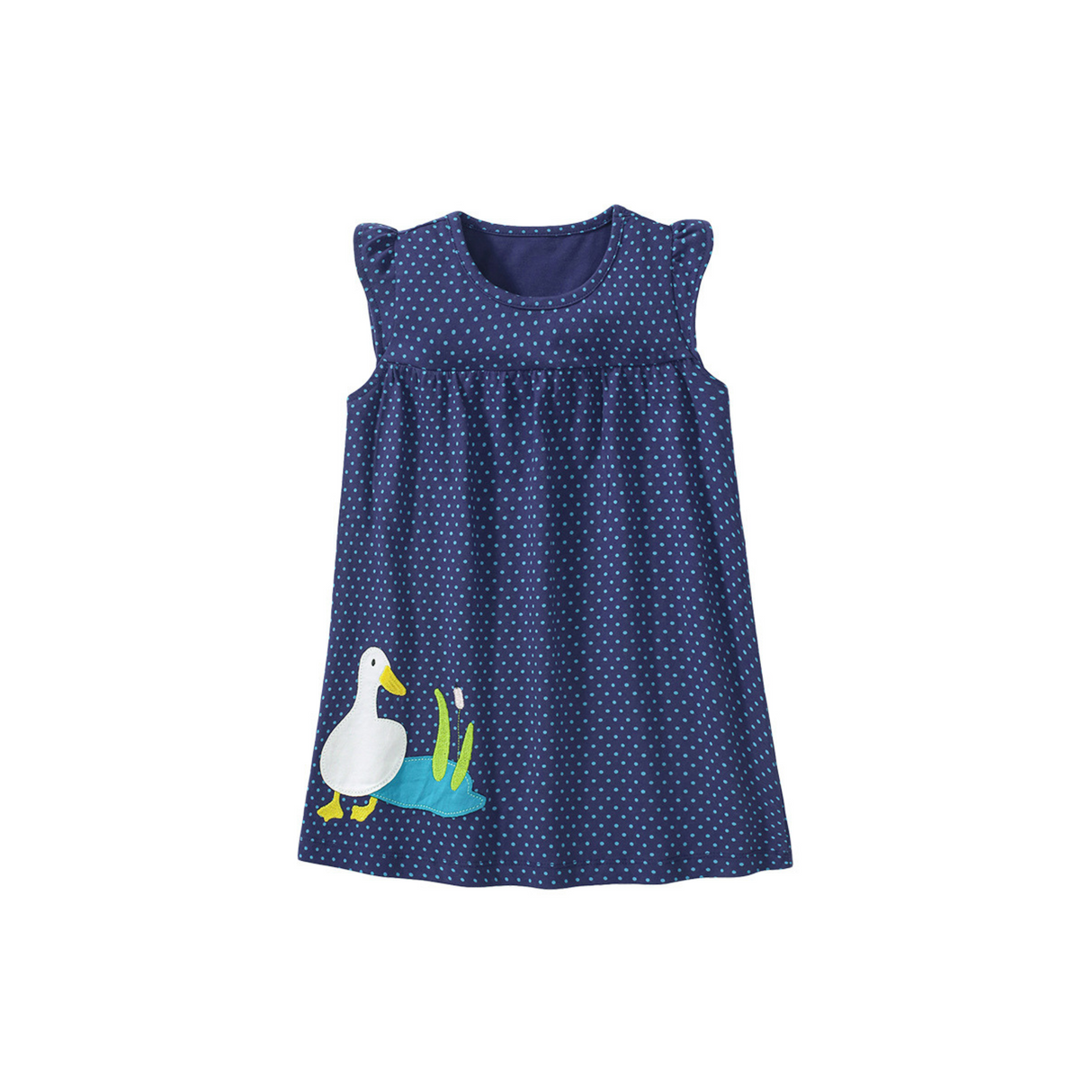 Navy Polka Dot Goose Print Dress