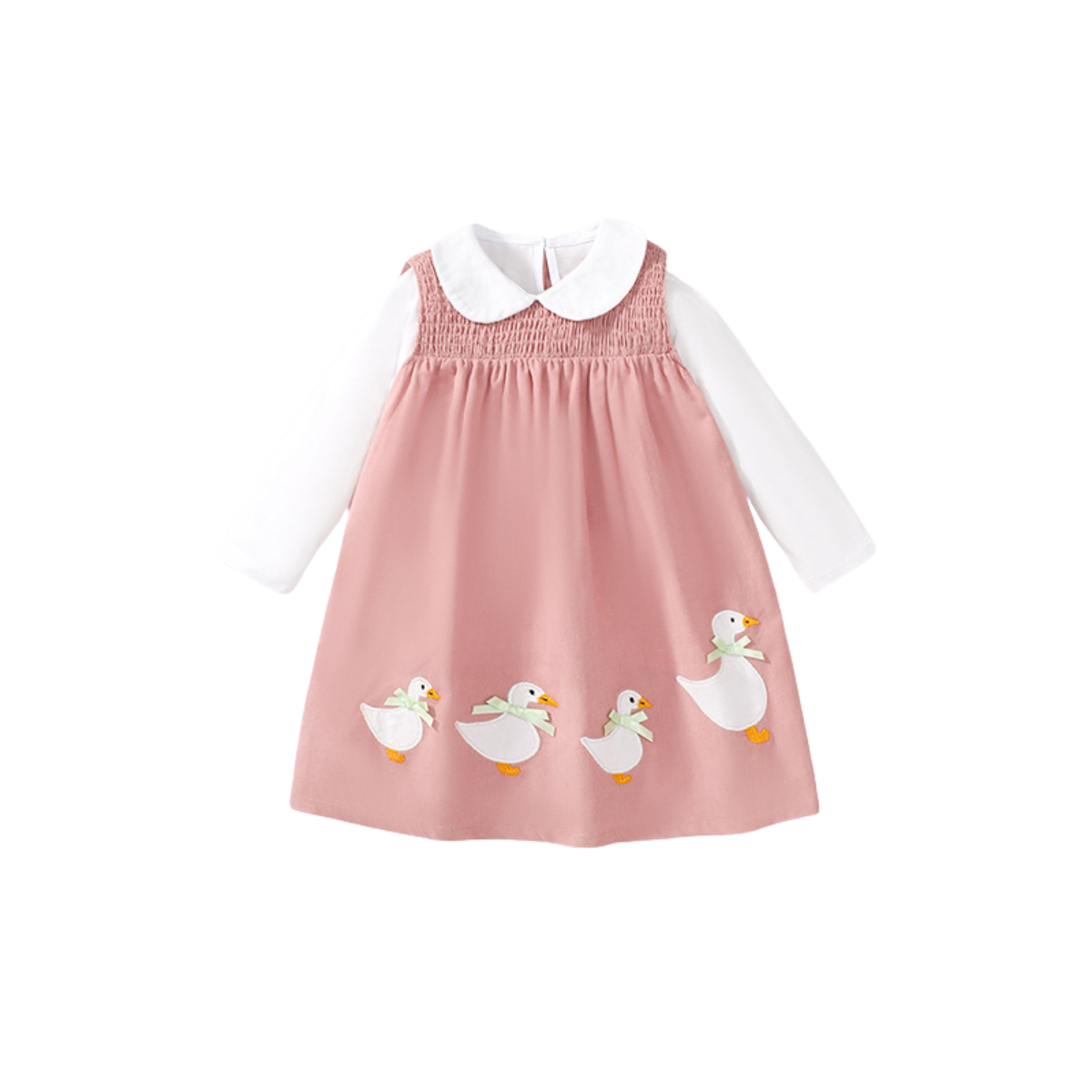 Duck Embroidery Smocked Dress – Dusty Pink