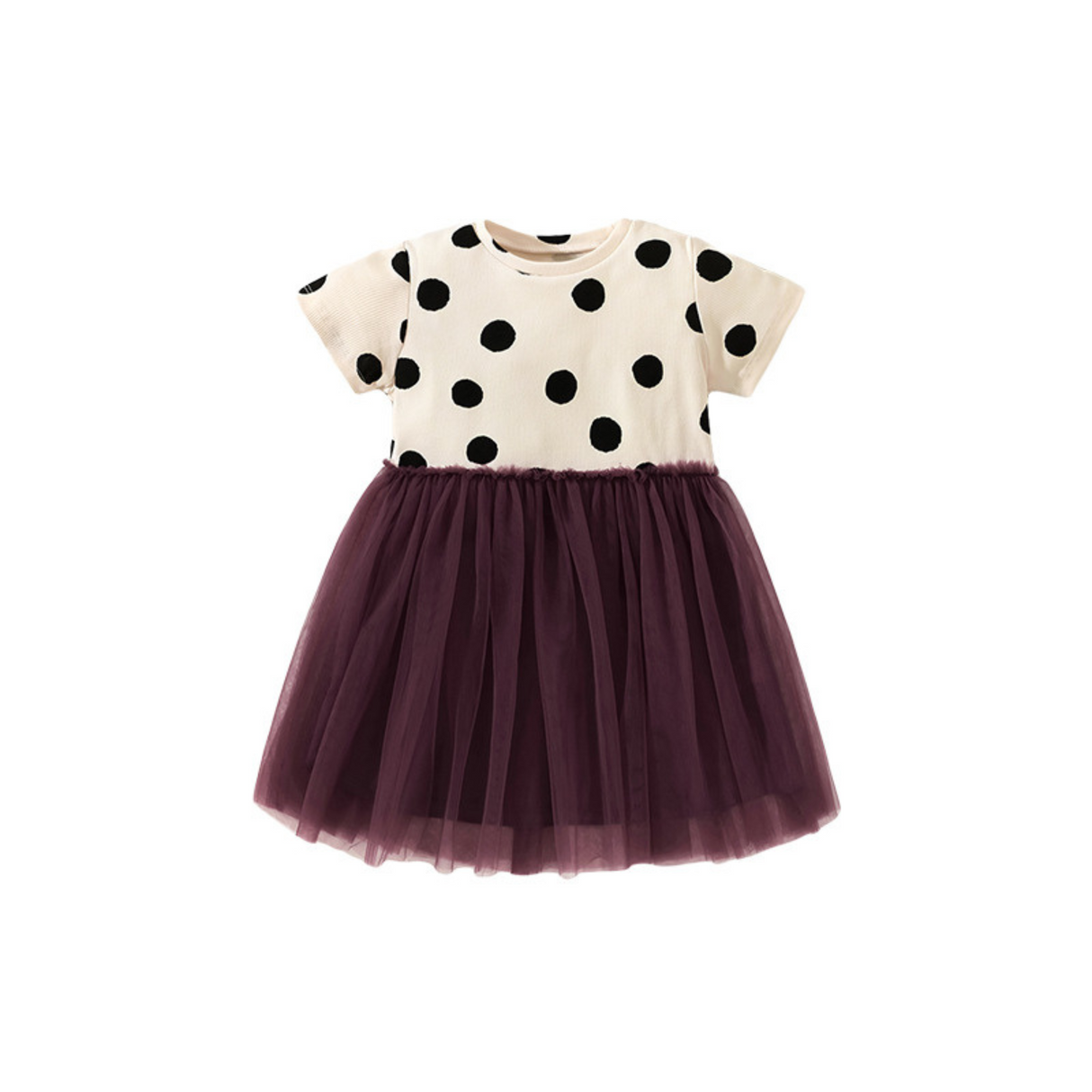 Polka Dot Tulle Dress – Cream and Plum