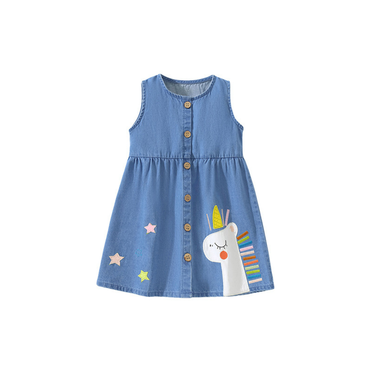 Unicorn Button-Front Dress – Light Blue