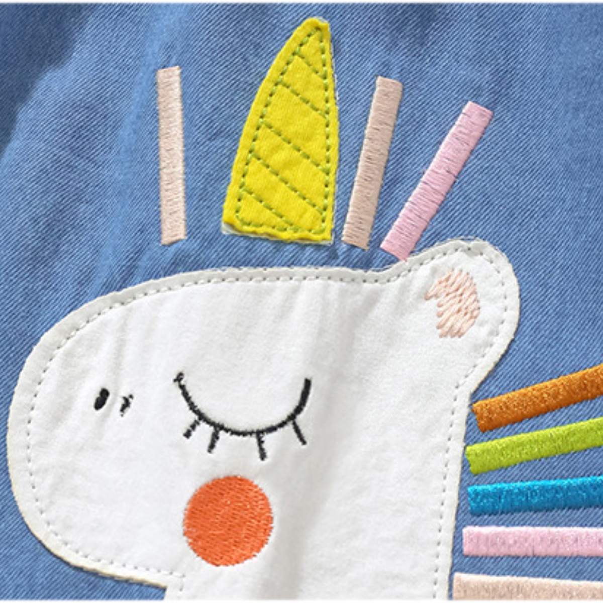 Unicorn Button-Front Dress – Light Blue