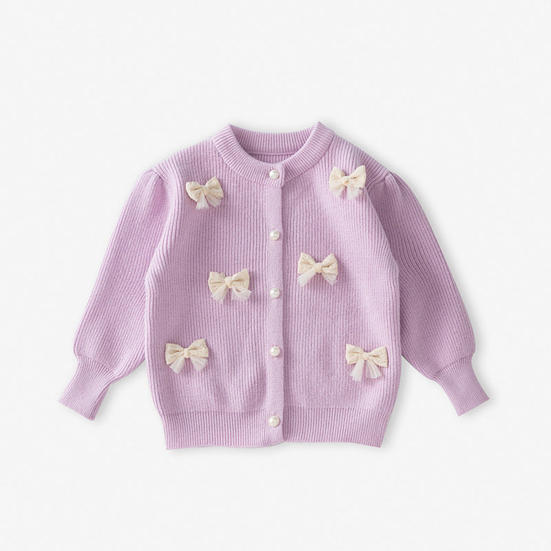 3D Bow Lavender Knit Cardigan