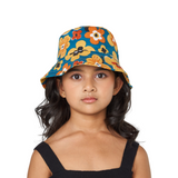 Bucket Hat - Floral Print in Teal and Orange