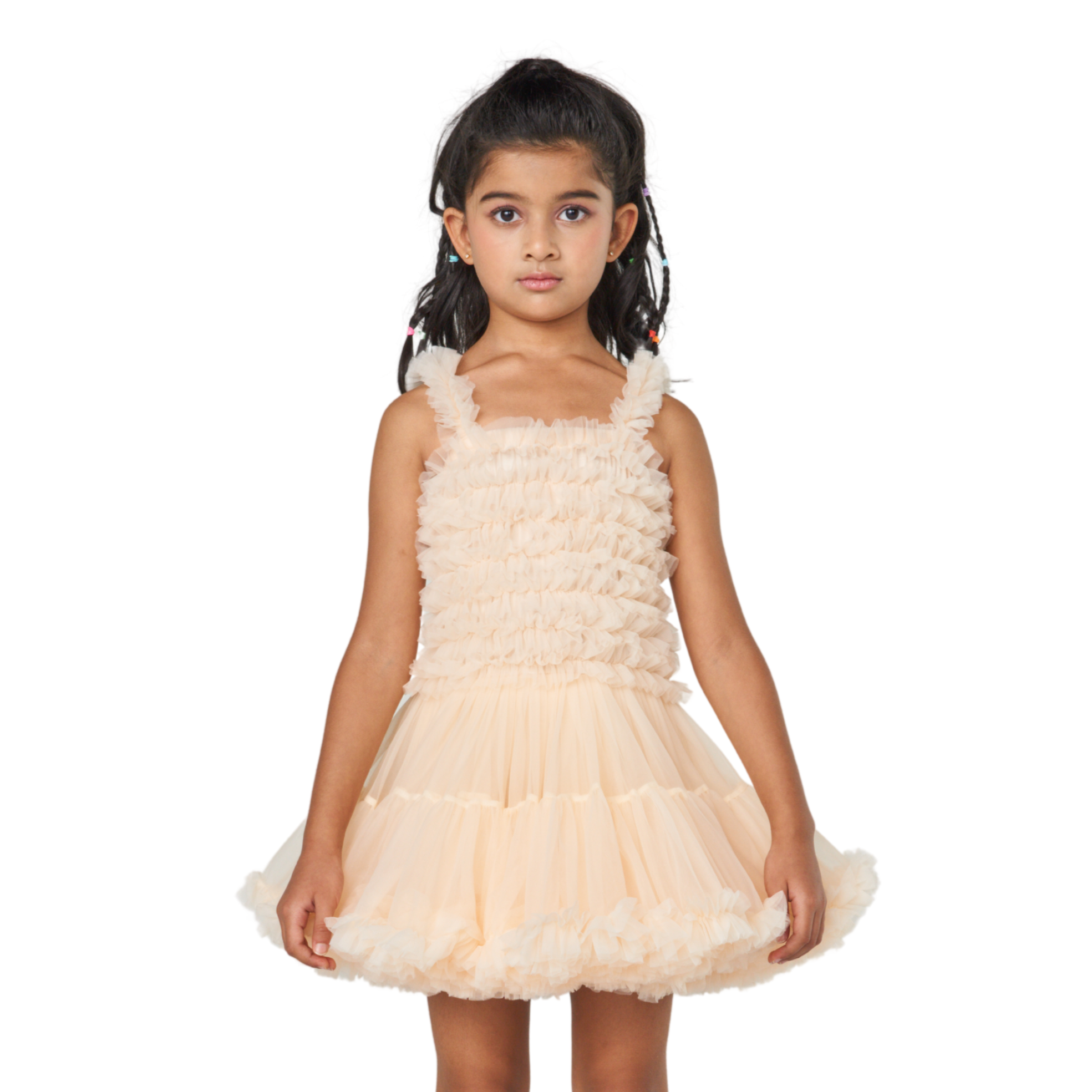 Tiered Ruffle Tulle Dress – Peach Fizz – DRIPPI