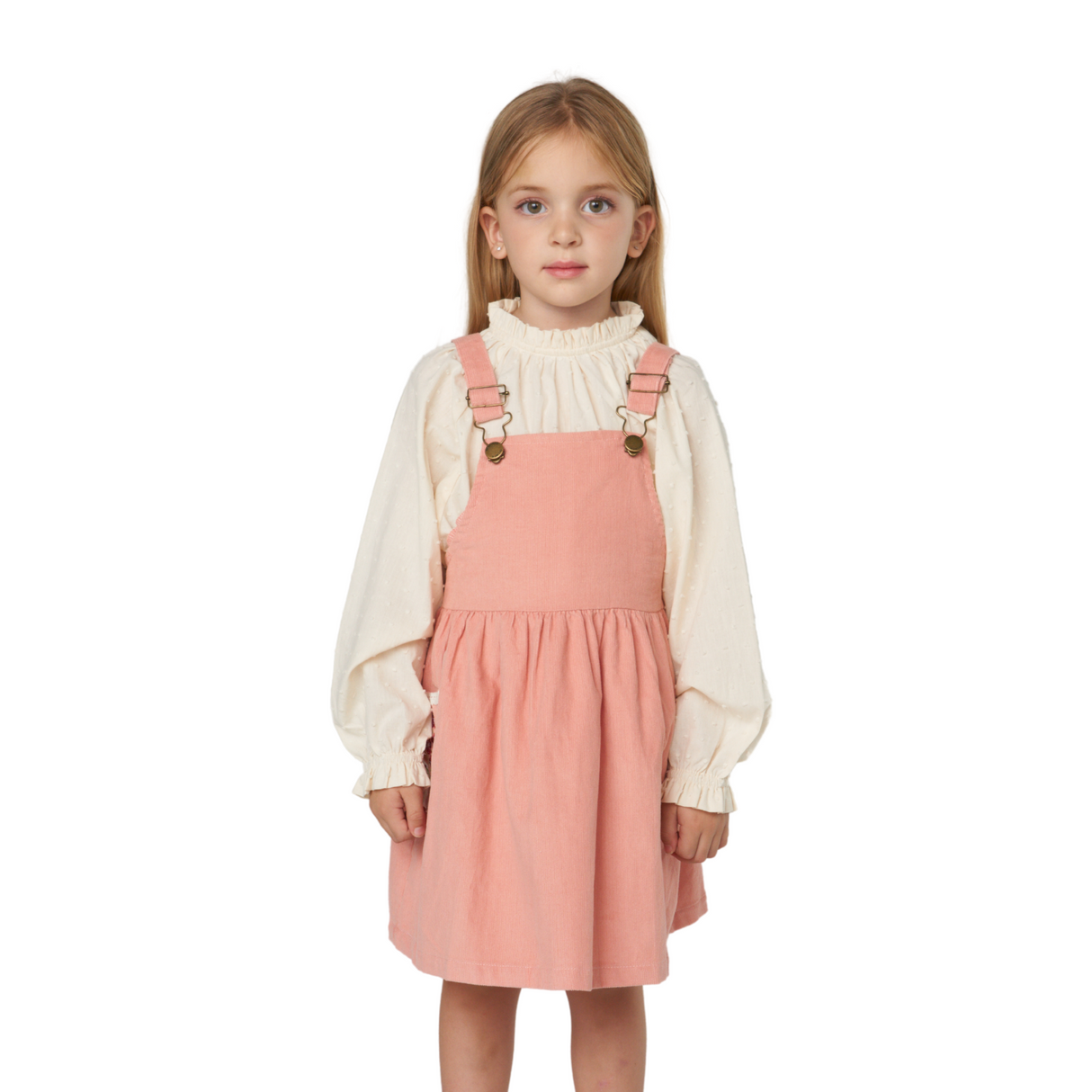 Embroidered Pocket Pink Overall Dress