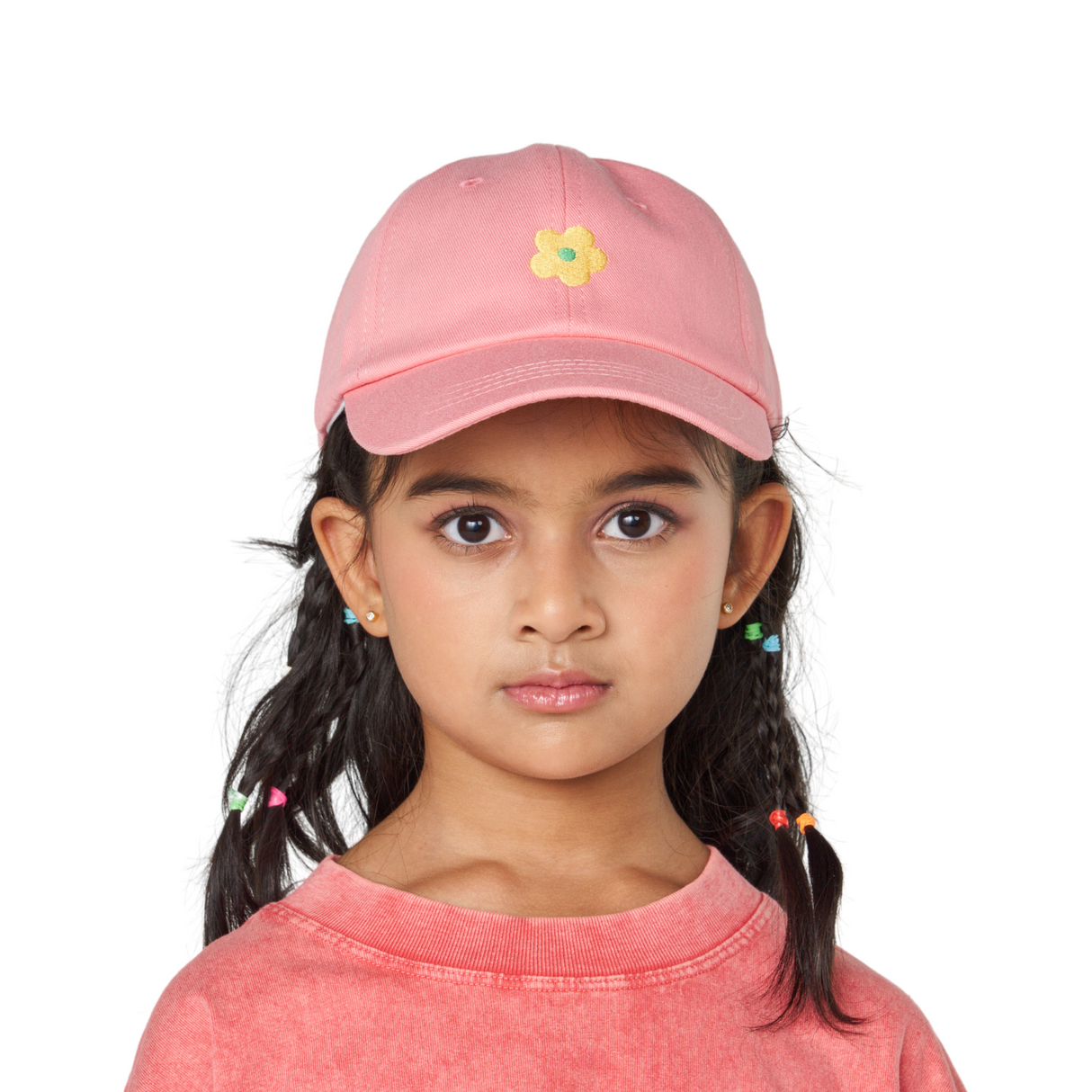 Baseball Cap - Pink with Embroidered Flower