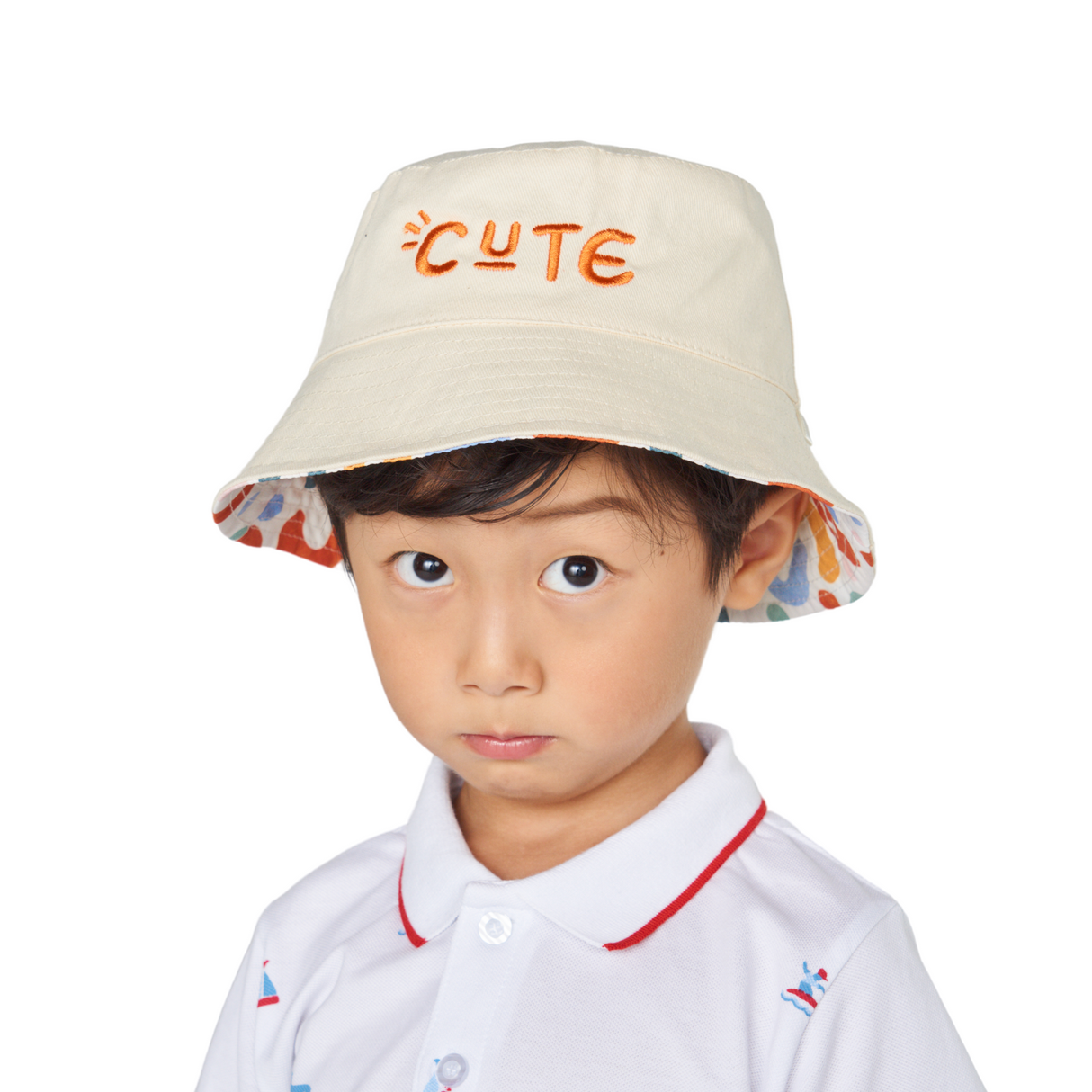 Bucket Hat - Beige with ‘Cute’ Embroidery