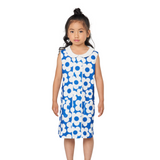 Blue and White Floral Print Sleeveless Dress