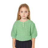 Green Puffy Sleeve Knit Top