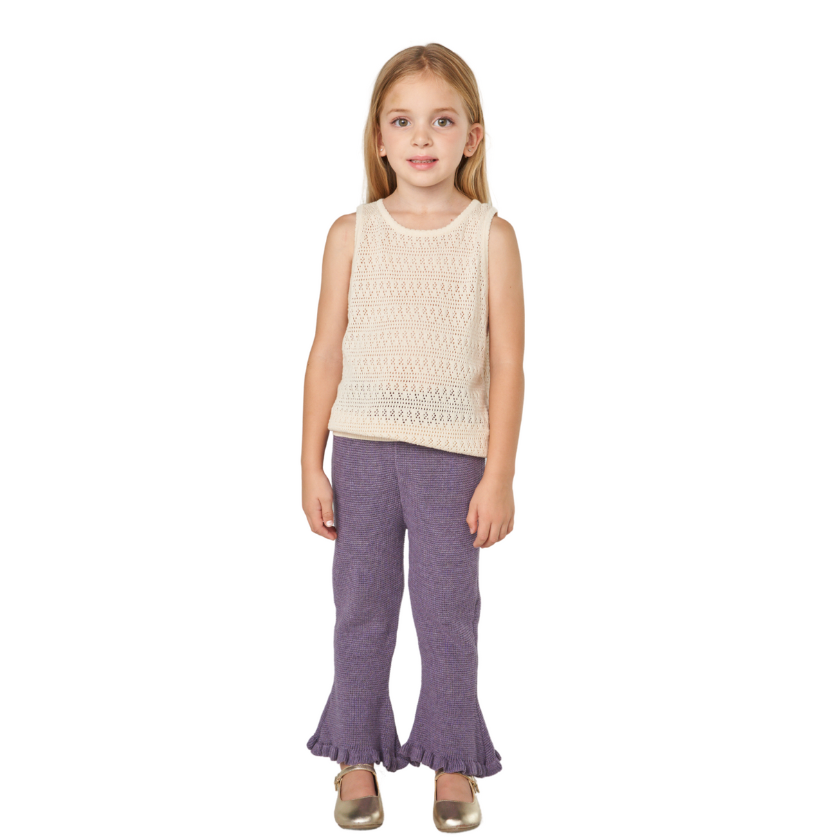 Purple Knit Flared Pants