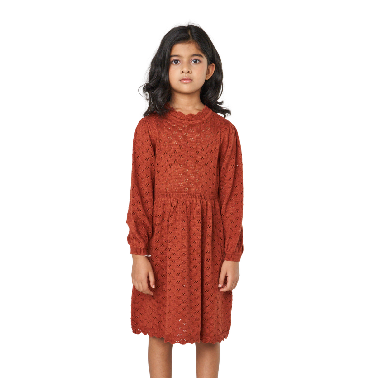 Red Long Sleeve Knit Lace Dress