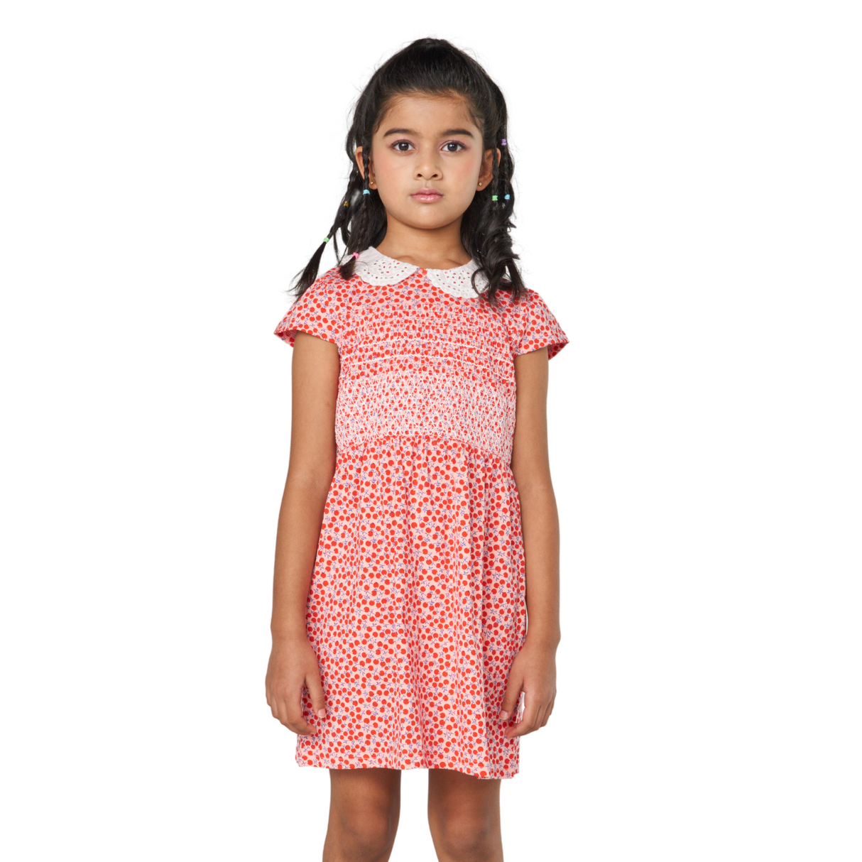 Cherry Print Smocked Dress with Peter Pan Collar