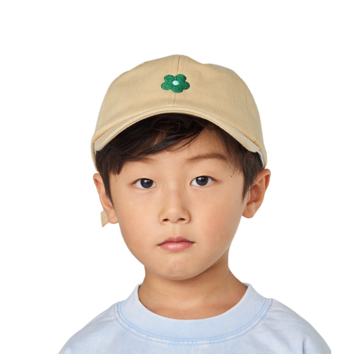 Baseball Cap - Beige with Green Floral Embroidery