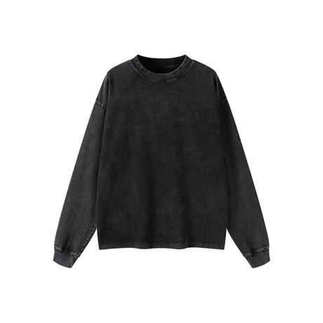 Black Vintage Washed Heavyweight Cotton Long Sleeve T-Shirt