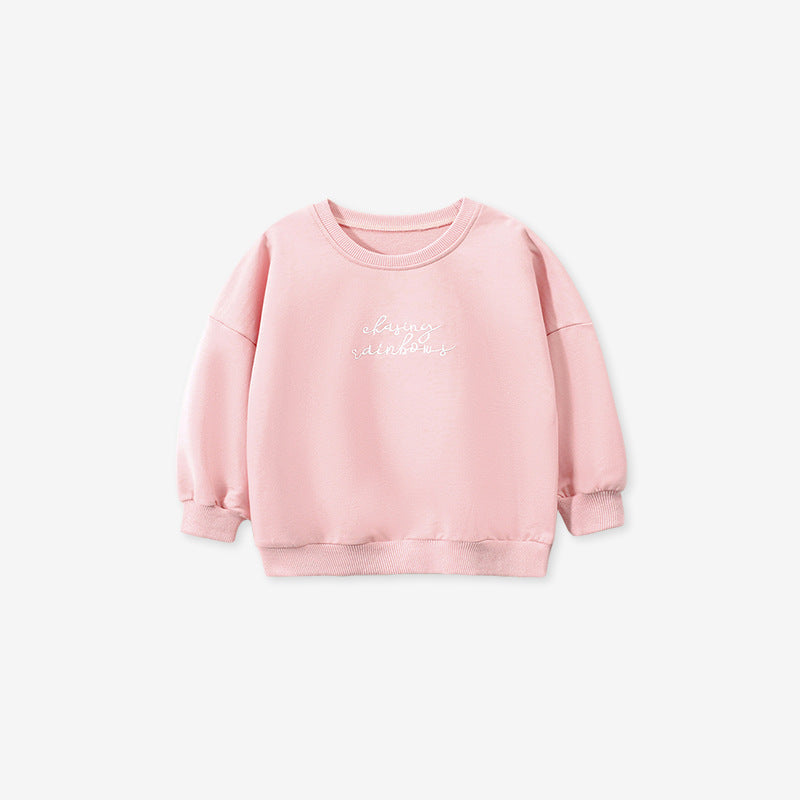 Cozy Text Embroidered Pink Sweatshirt