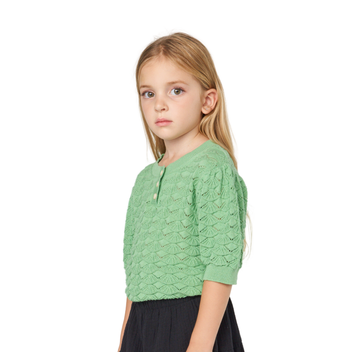 Green Puffy Sleeve Knit Top