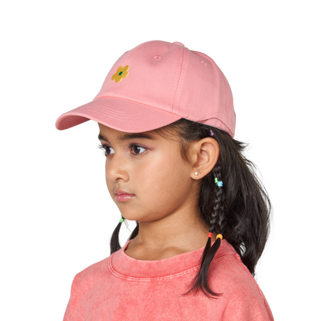 Baseball Cap - Pink with Embroidered Flower