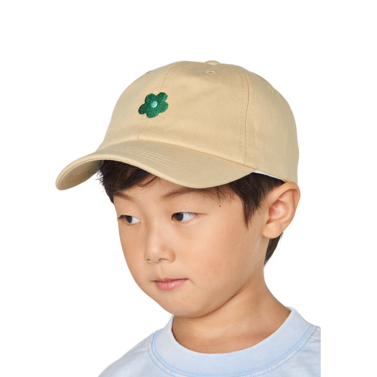 Baseball Cap - Beige with Green Floral Embroidery